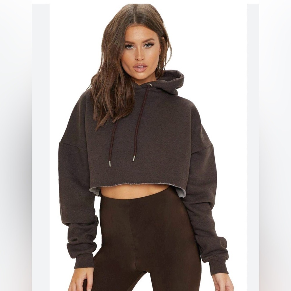 TNA Dark Brown Cropped Hoodie
